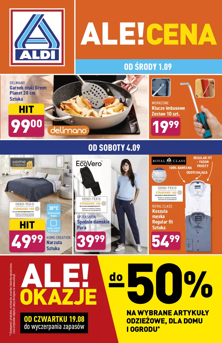 Gazetka promocyjna Aldi - ważna 01.09 do 04.09.2021 - strona 1 - produkty: Fa, Garnek, Gra, Kosz, Koszula, Narzuta, Spodnie, Wełna