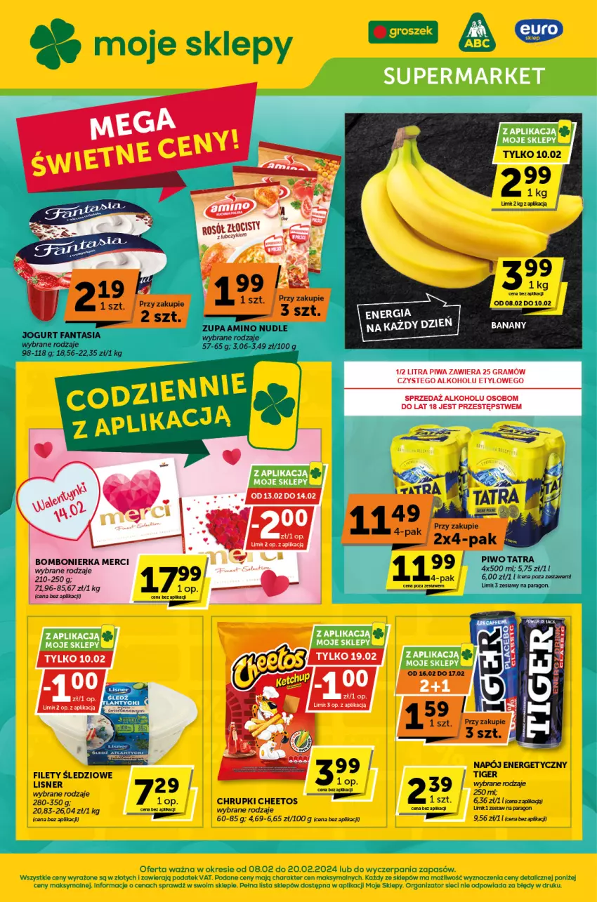 Gazetka promocyjna ABC - ważna 08.02 do 20.02.2024 - strona 1 - produkty: Cheetos, Chrupki, Fa, Fanta, Gra, Jogurt, Lisner, Merci, Napój, Napój energetyczny, Piwa, Tiger, Zupa