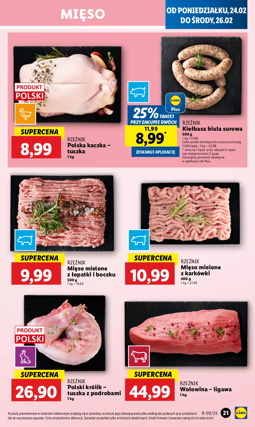 Gazetka promocyjna Lidl - GAZETKA - ważna 24.02 do 26.02.2025 - strona 23 - produkty: Kaczka, Kiełbasa, Kiełbasa biała, Królik, Mięso, Mięso mielone, Tusz, Wołowina