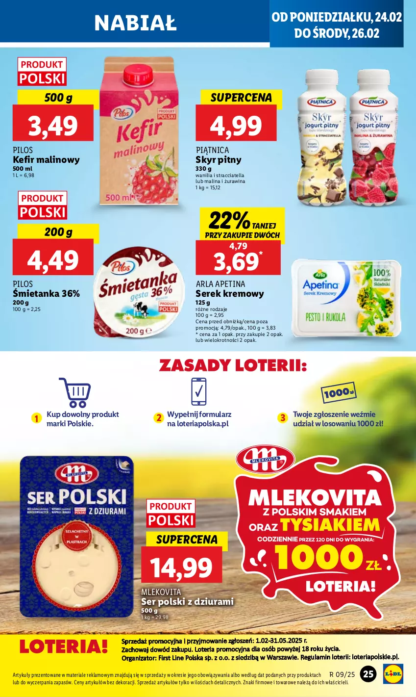 Gazetka promocyjna Lidl - GAZETKA - ważna 24.02 do 26.02.2025 - strona 27 - produkty: Kefir, Mleko, Mlekovita, Piątnica, Pilos, Ser, Serek