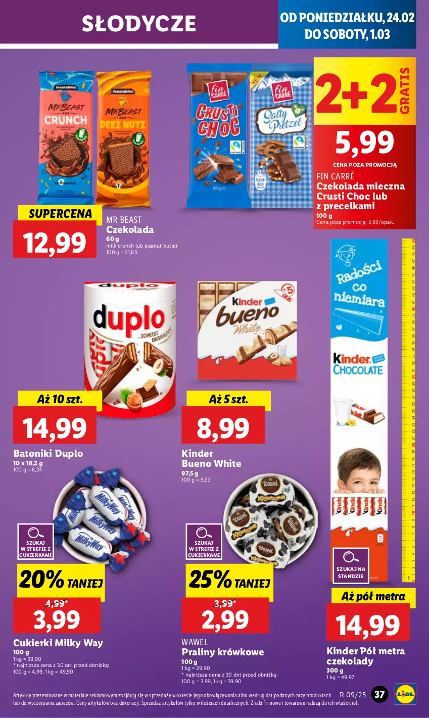 Gazetka promocyjna Lidl - GAZETKA - ważna 24.02 do 26.02.2025 - strona 39 - produkty: Baton, Cukier, Cukierki, Czekolada, Czekolada mleczna, Gra, Kinder, Kinder Bueno, Milky Way, Praliny, Rust, Tonik, Wawel