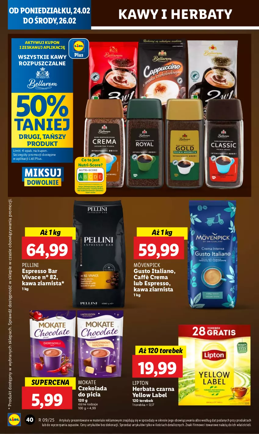 Gazetka promocyjna Lidl - GAZETKA - ważna 24.02 do 26.02.2025 - strona 42 - produkty: Czekolada, Herbata, Herbata czarna, Kawa, Kawa ziarnista, Lipton, Torebka