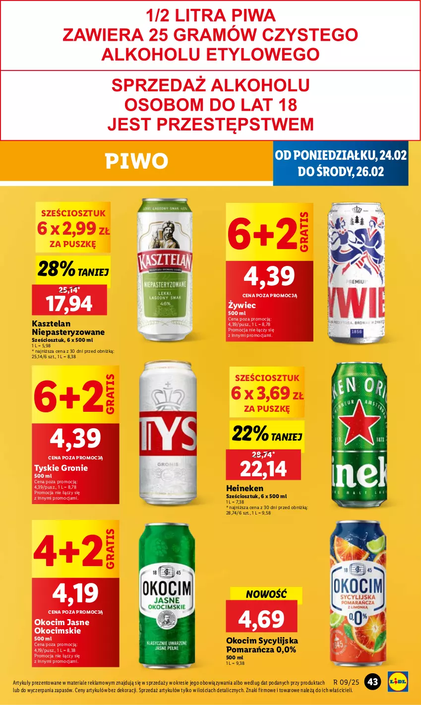 Gazetka promocyjna Lidl - GAZETKA - ważna 24.02 do 26.02.2025 - strona 45 - produkty: Gra, Heineken, Kasztelan, Koc, Okocim, Piwo, Tyskie