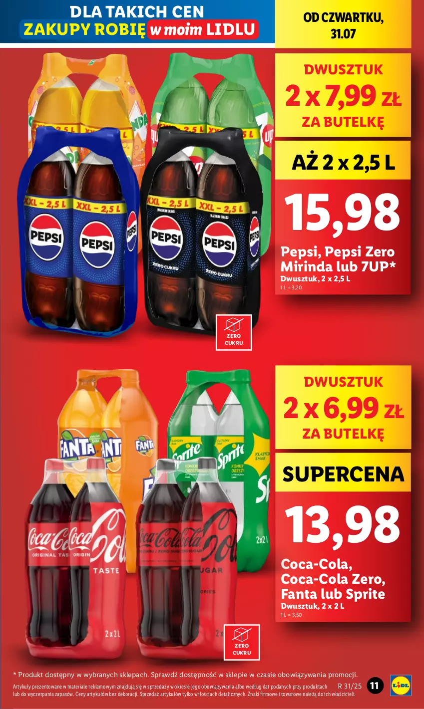 Gazetka promocyjna Lidl - GAZETKA - ważna 31.07 do 02.08.2025 - strona 11 - produkty: 7up, Coca-Cola, Fa, Fanta, Mirinda, Pepsi, Sprite