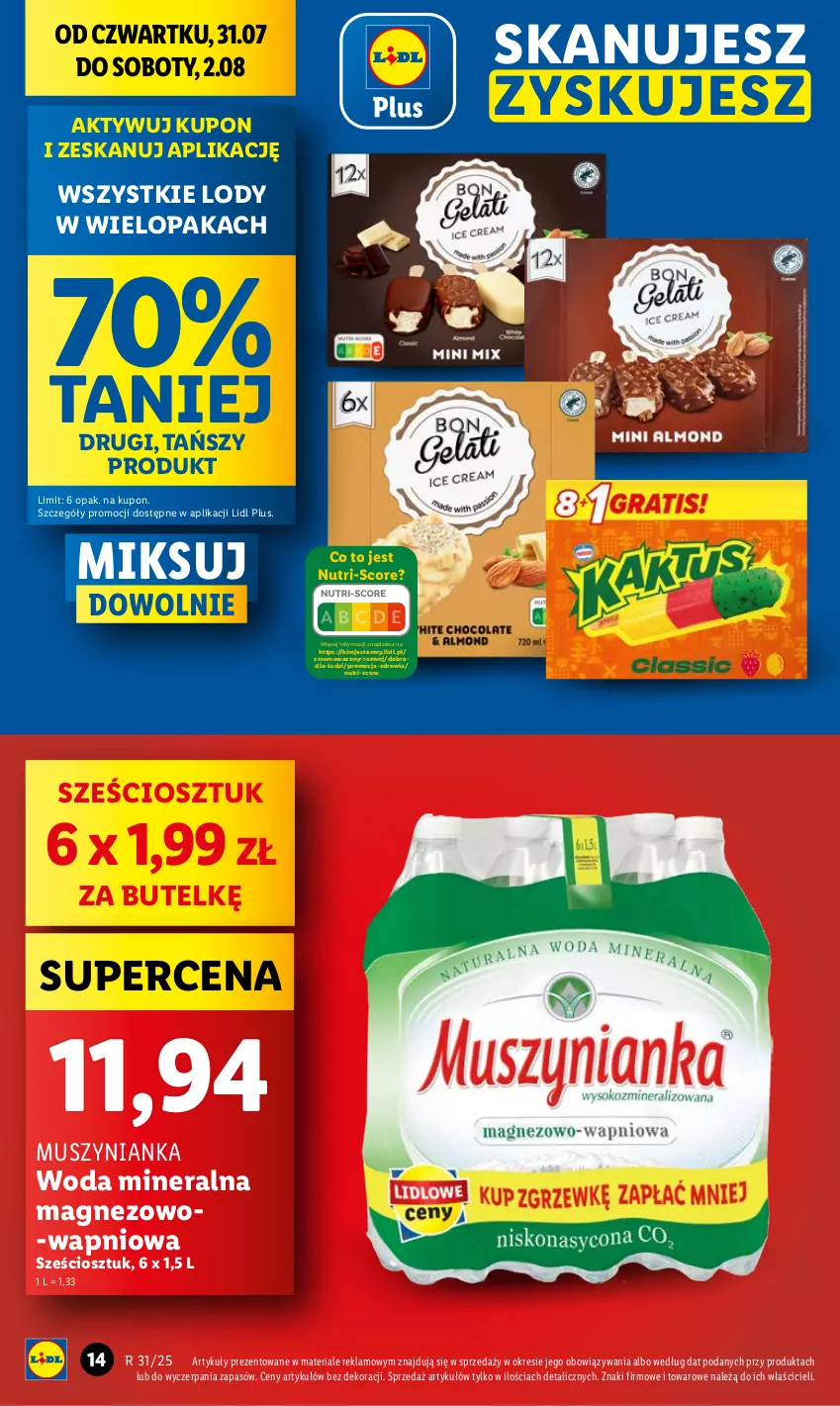 Gazetka promocyjna Lidl - GAZETKA - ważna 31.07 do 02.08.2025 - strona 14 - produkty: Lody, Magnez, Mus, Muszynianka, Wazon, Woda, Woda mineralna