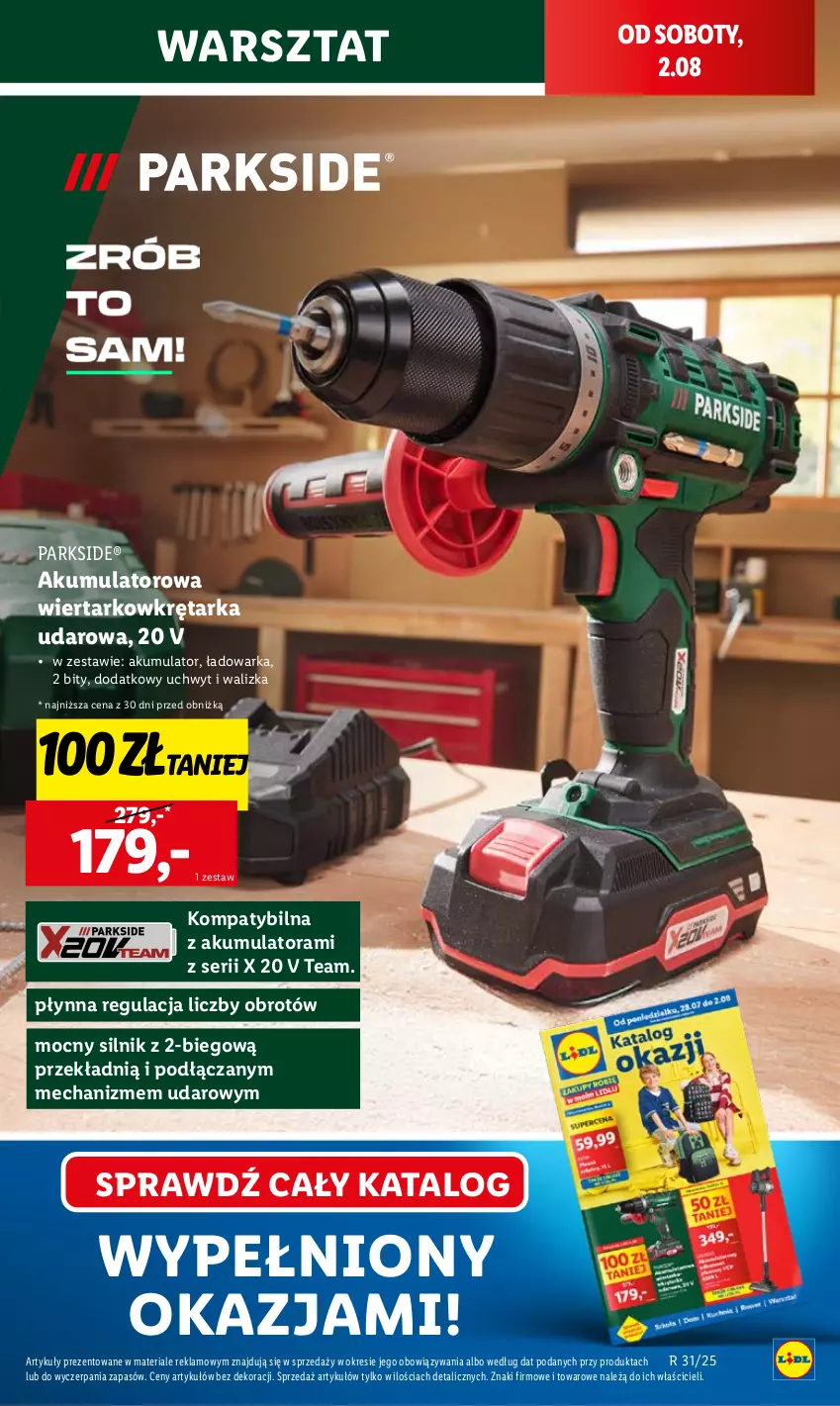 Gazetka promocyjna Lidl - GAZETKA - ważna 31.07 do 02.08.2025 - strona 17 - produkty: Akumulator, Akumulatorowa wiertarkowkrętark, Parkside, Ser, Tarka, Walizka, Warka, Wiertarkowkrętarka, Wkręt, Wkrętarka