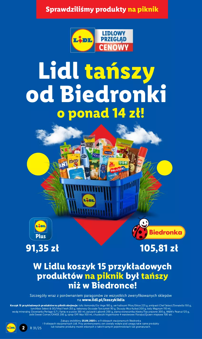 Gazetka promocyjna Lidl - GAZETKA - ważna 31.07 do 02.08.2025 - strona 2 - produkty: Chusteczki, Cisowianka, Dron, Fa, Flora, Gra, Gry, Kabanos, Kosz, Kubuś, Lajkonik, Lody, Mus, Pilos, Por, Rama, Ser, Tarczyński, Tofu, Top