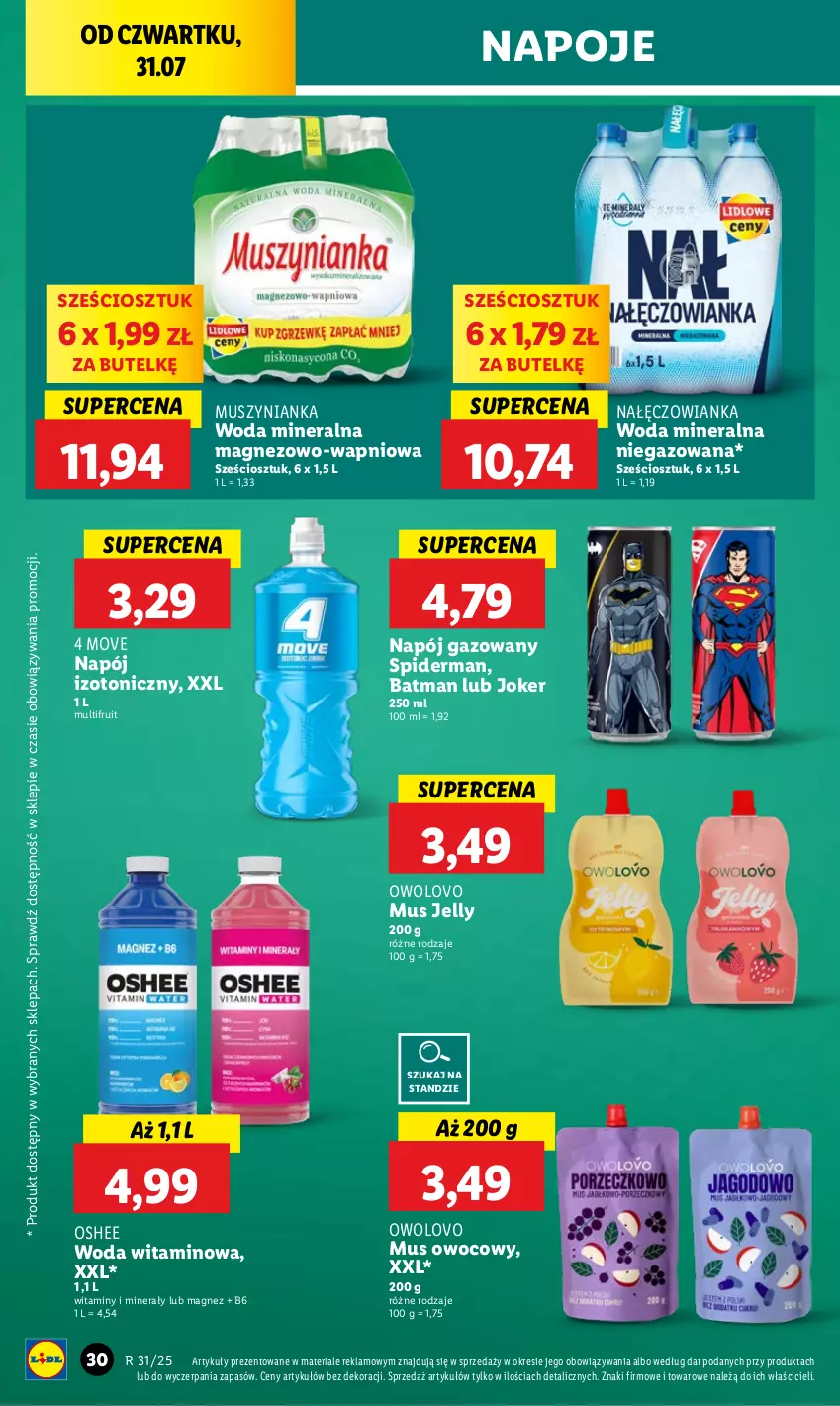 Gazetka promocyjna Lidl - GAZETKA - ważna 31.07 do 02.08.2025 - strona 40 - produkty: Magnez, Mus, Muszynianka, Nałęczowianka, Napój, Napój gazowany, Napój izotoniczny, Napoje, Oshee, Spiderman, Woda, Woda mineralna