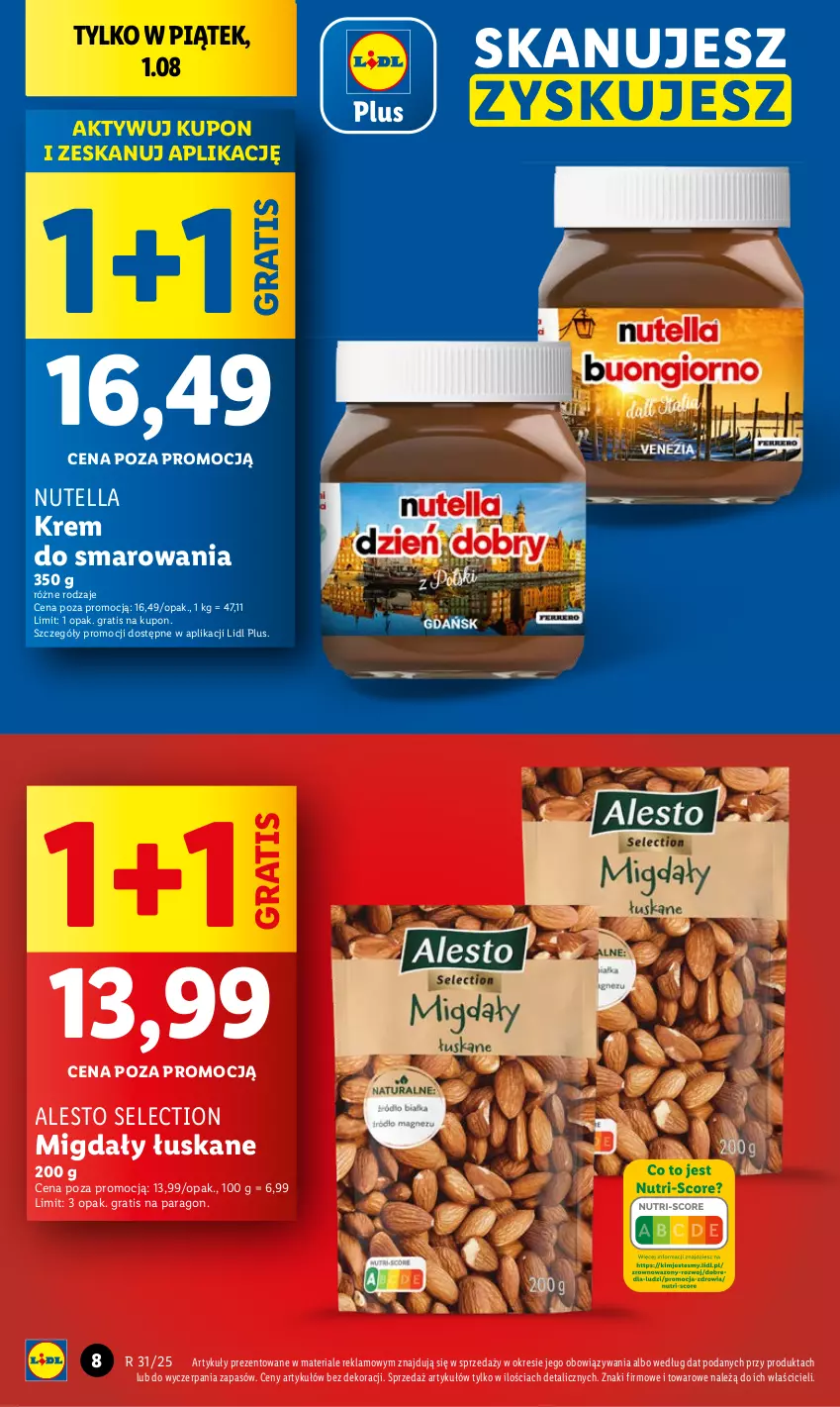 Gazetka promocyjna Lidl - GAZETKA - ważna 31.07 do 02.08.2025 - strona 8 - produkty: Gra, Migdały, Migdały łuskane, Nutella