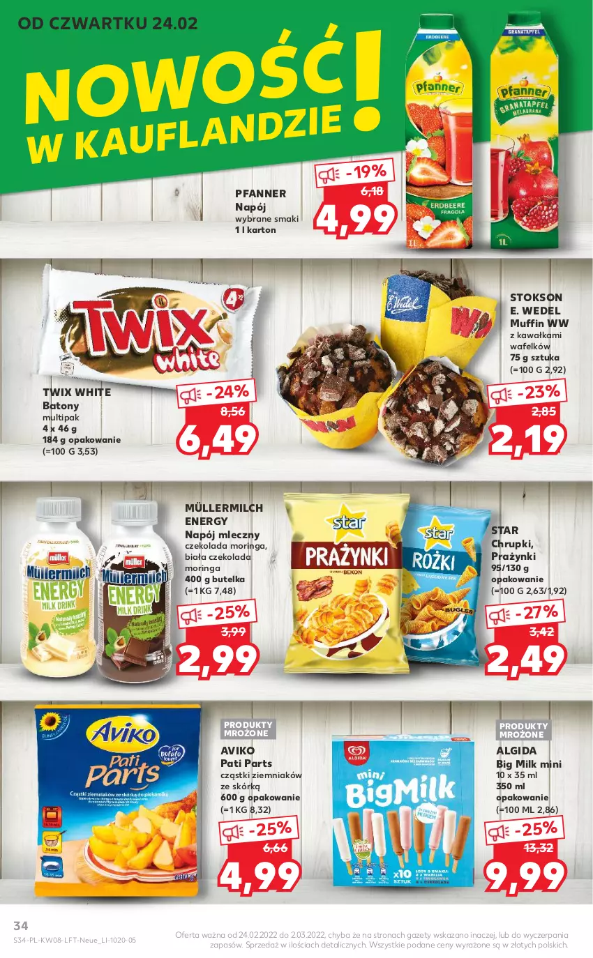 Gazetka promocyjna Kaufland - OFERTA TYGODNIA - ważna 24.02 do 02.03.2022 - strona 34 - produkty: Algida, Baton, Big Milk, Chrupki, Czekolada, E. Wedel, Fa, Kawa, LG, Müller, Müllermilch, Napój, Napój mleczny, Produkty mrożone, Twix