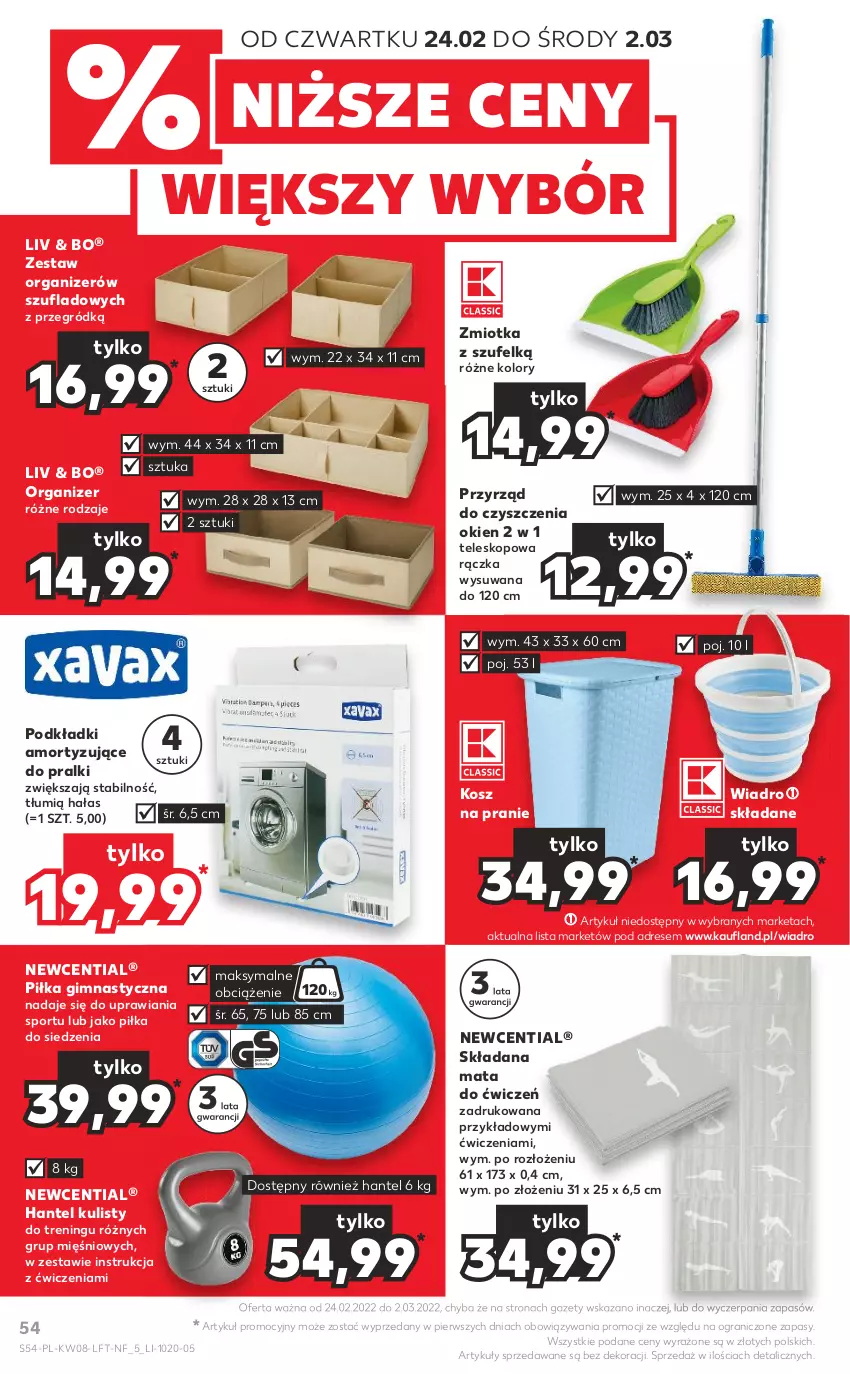 Gazetka promocyjna Kaufland - OFERTA TYGODNIA - ważna 24.02 do 02.03.2022 - strona 54 - produkty: Dres, Gra, Kosz, Organizer, Podkład, Por, Pralki, Sport, Teleskop, Wiadro