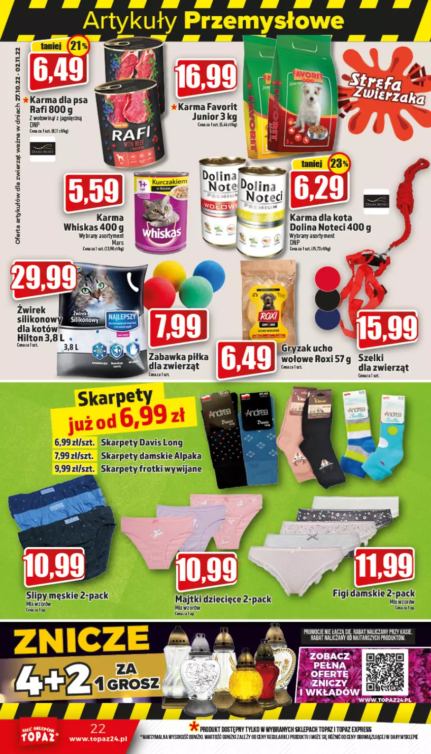 Gazetka promocyjna Topaz - Gazetka - ważna 27.10 do 02.11.2022 - strona 22 - produkty: Dzieci, Fa, Figi, Gry, Karp, Sok, Top, Whiskas, Zabawka