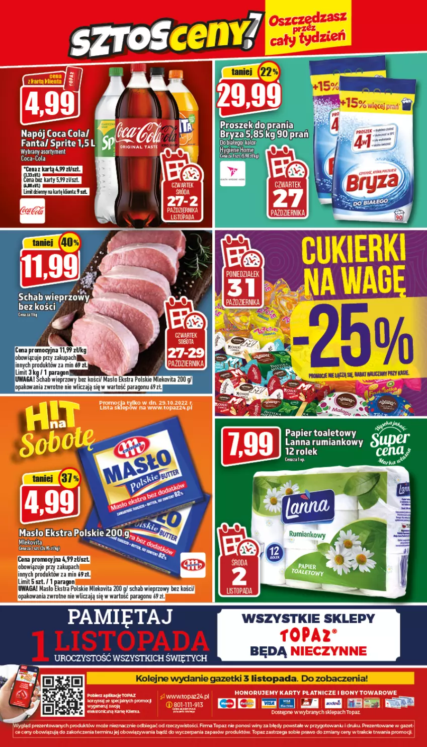 Gazetka promocyjna Topaz - Gazetka - ważna 27.10 do 02.11.2022 - strona 24 - produkty: Be Be, Masło, Mięta, Mleko, Mlekovita, Olej, Papier, Papier toaletowy, Rum, Schab wieprzowy, Top, Vita C, Waga