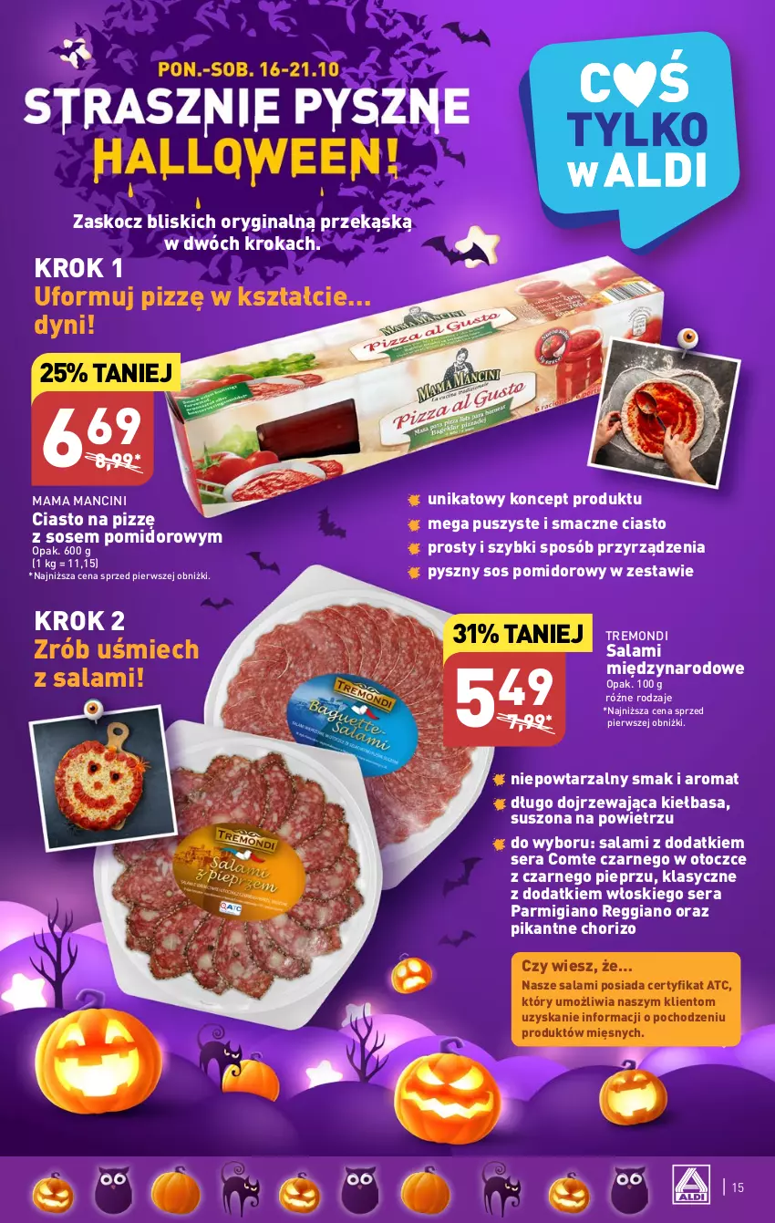 Gazetka promocyjna Aldi - Pełna oferta - ważna 16.10 do 21.10.2023 - strona 15 - produkty: Gin, Kiełbasa, Koc, Pieprz, Salami, Ser, Sos, Sos pomidorowy