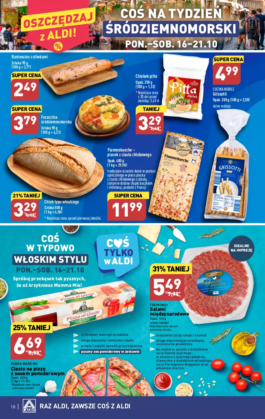 Gazetka promocyjna Aldi - Pełna oferta - ważna 16.10 do 21.10.2023 - strona 18 - produkty: Chleb, Chleb typu włoskiego, Kiełbasa, Lack, Piec, Pieprz, Salami, Ser, Sos, Sos pomidorowy