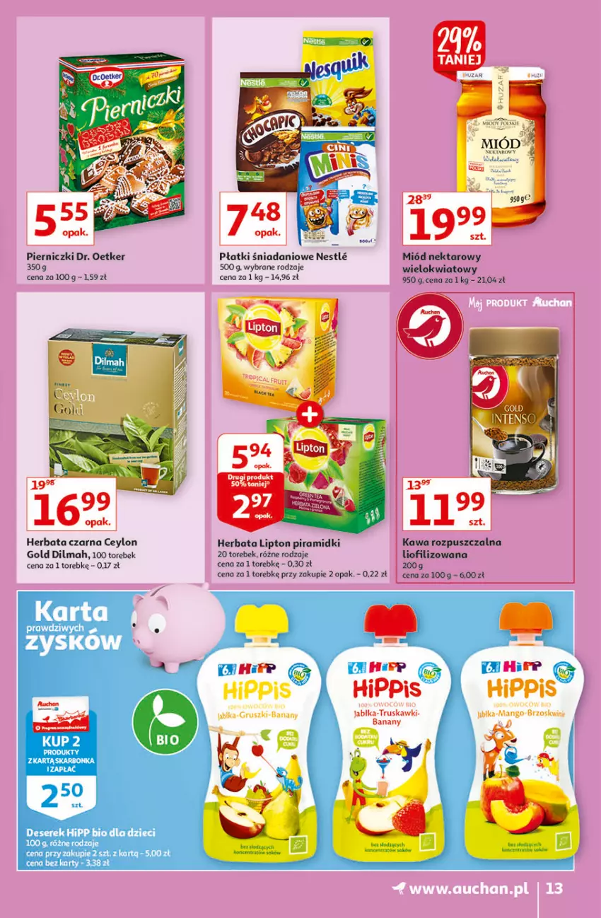 Gazetka promocyjna Auchan - Jesienne hiperokazje Hipermarkety - ważna 04.11 do 10.11.2021 - strona 13 - produkty: Banany, Danio, Deser, Dilmah, Dr. Oetker, Dzieci, Fa, Feta, Herbata, Herbata czarna, HiPP, Kawa, Kawa rozpuszczalna, Lipton, Mango, Miód, Nektar, Ser, Serek, Truskawki