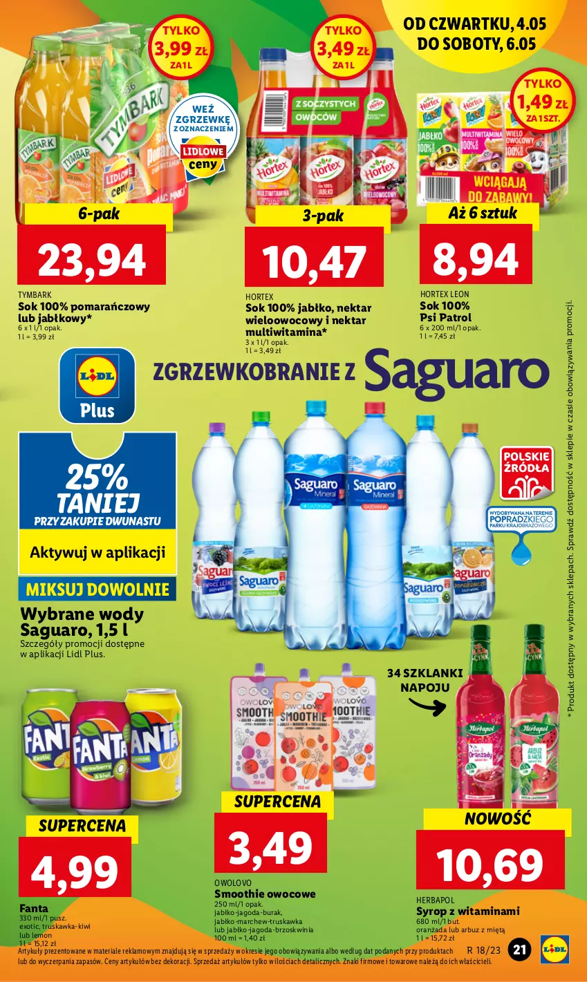 Gazetka promocyjna Lidl - GAZETKA - ważna 04.05 do 06.05.2023 - strona 31 - produkty: Arbuz, Fa, Fanta, Herbapol, Hortex, Kiwi, Lanki, Leon, Nektar, Oranżada, Psi Patrol, Smoothie, Sok, Syrop, Tymbark