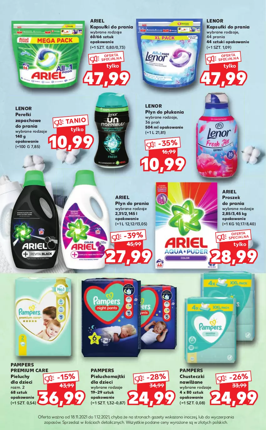 Gazetka promocyjna Kaufland - Oferta ważna  od  18.11.2021 do 01.12.2021 lub do wyczerpania zapasów - ważna 18.11 do 01.12.2021 - strona 2 - produkty: Ariel, Chusteczki, Dzieci, Kapsułki do prania, Lenor, Majtki, Pampers, Perełki zapachowe, Pieluchomajtki, Pieluchy, Płyn do płukania, Płyn do prania, Proszek do prania, Ser, Tera