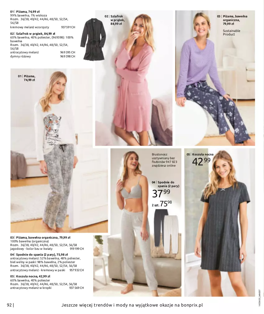 Gazetka promocyjna Bonprix - Wiosenna moda - ważna 26.02 do 26.08.2021 - strona 94 - produkty: Biustonosz, Kosz, Koszula, Koszula nocna, Piżama, Spodnie, Spodnie do spania, Szlafrok, Wełna