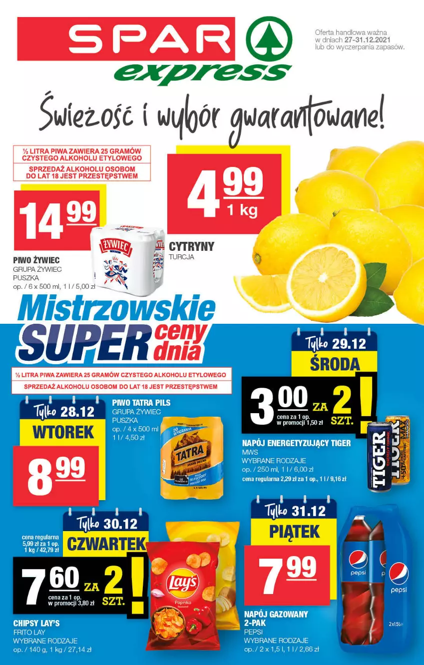 Gazetka promocyjna Spar - SparExpress - ważna 26.12.2021 do 05.01.2022 - strona 1 - produkty: Chipsy, Pepsi, Piwo, Tiger