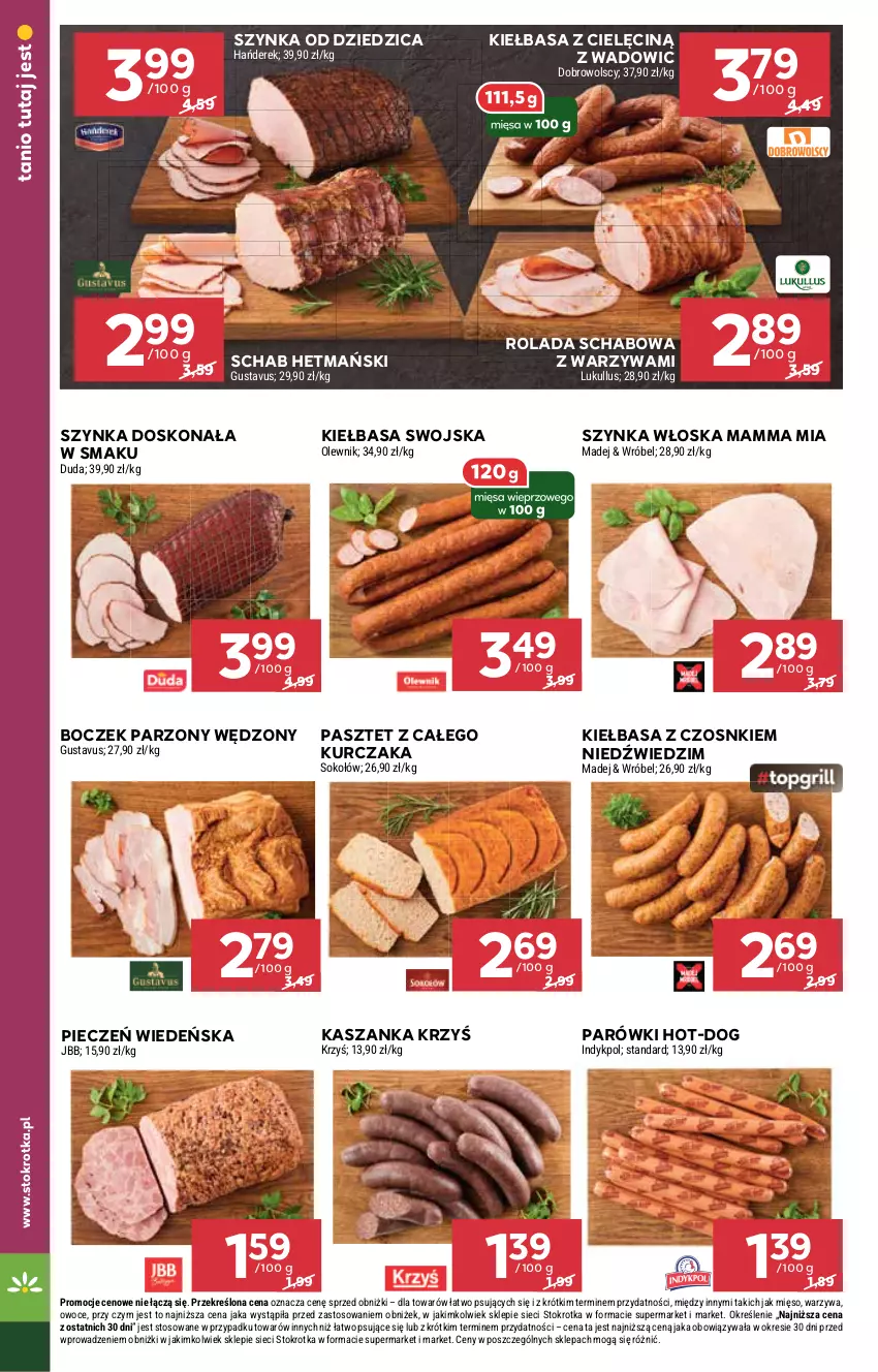 Gazetka promocyjna Stokrotka - Supermarket - ważna 17.06 do 25.06.2025 - strona 14 - produkty: Boczek, Duda, Kasza, Kaszanka, Kiełbasa, Kurczak, Mięso, Olewnik, Owoce, Parówki, Pasztet, Piec, Rolada, Sok, Sokołów, Szynka, Warzywa