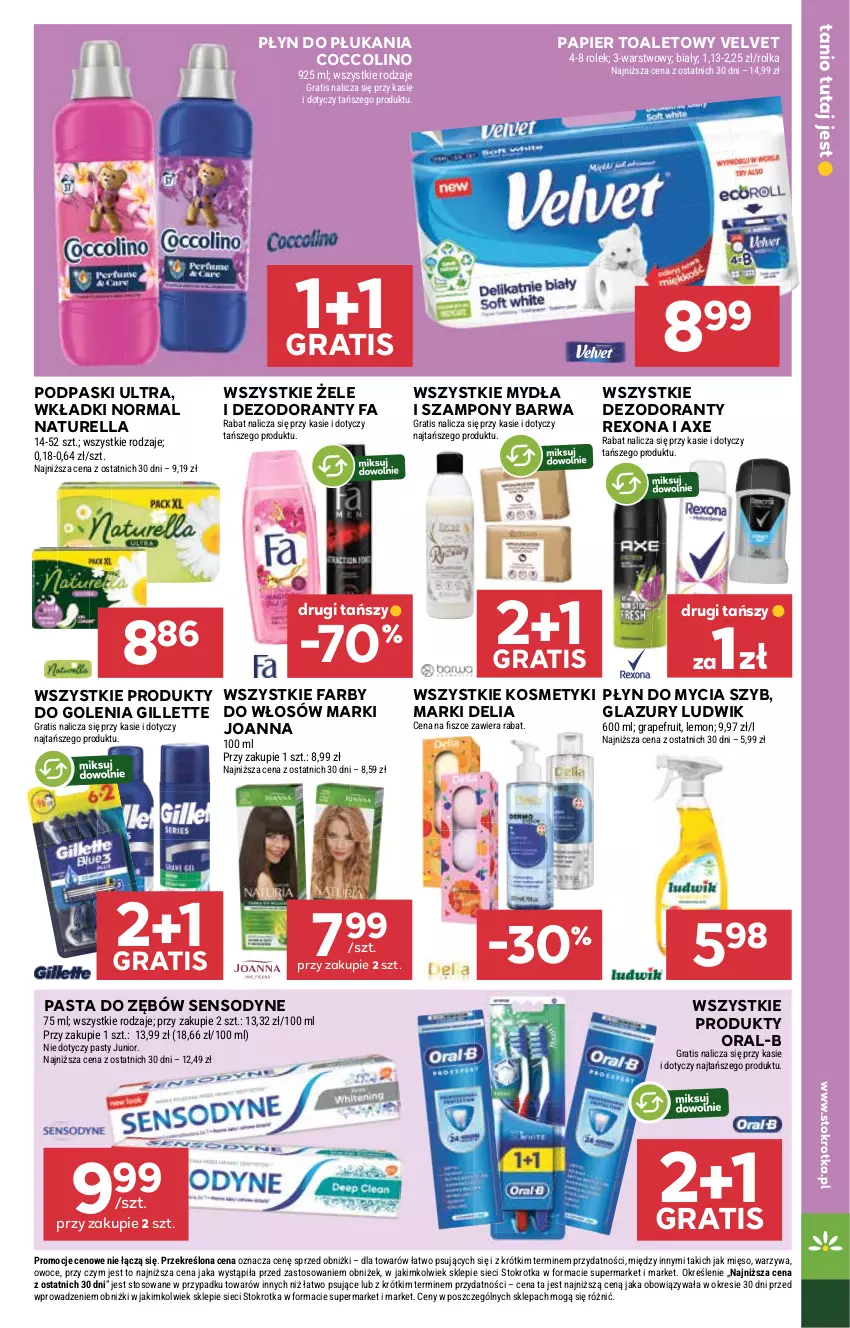 Gazetka promocyjna Stokrotka - Supermarket - ważna 17.06 do 25.06.2025 - strona 35 - produkty: Coccolino, Dezodorant, Fa, Gillette, Gra, Joanna, Lazur, Ludwik, Mięso, Naturell, Naturella, Owoce, Papier, Papier toaletowy, Pasta do zębów, Płyn do mycia, Płyn do płukania, Podpaski, Rexona, Sensodyne, Szampon, Velvet, Warzywa, Wkładki