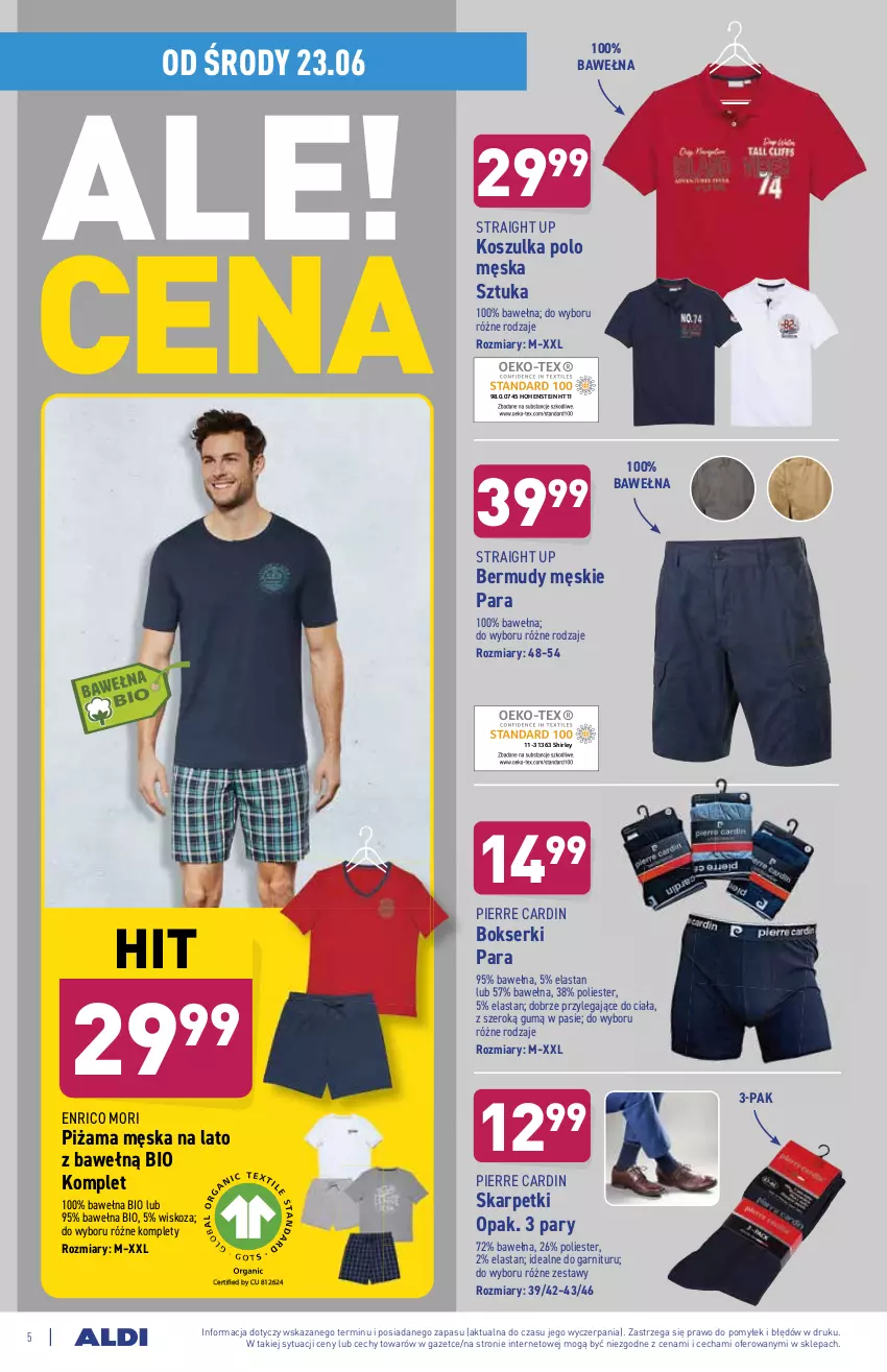 Gazetka promocyjna Aldi - OKAZJE DLA CIEBIE I DOMU - ważna 23.06 do 27.06.2021 - strona 5 - produkty: Bermudy, Bokserki, Karp, Kosz, Koszulka, Pierre Cardin, Piżama, Ser, Skarpetki, Wełna