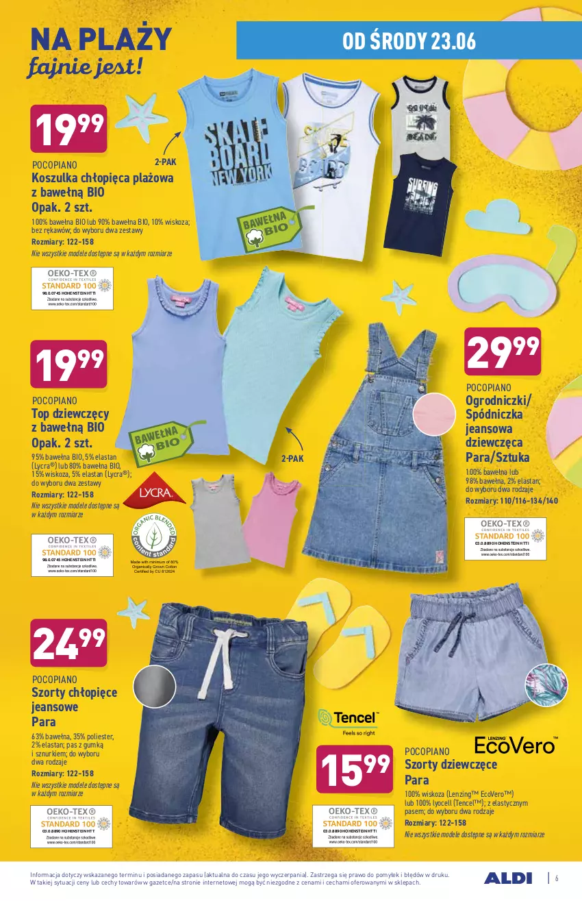 Gazetka promocyjna Aldi - OKAZJE DLA CIEBIE I DOMU - ważna 23.06 do 27.06.2021 - strona 6 - produkty: Fa, Kosz, Koszulka, Pocopiano, Szorty, Top, Wełna