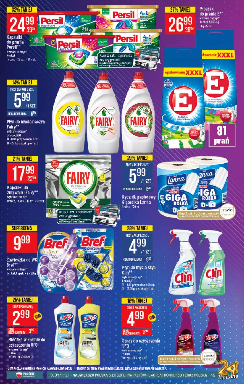 Gazetka promocyjna PoloMarket - Gazetka pomocyjna - ważna 13.10 do 19.10.2021 - strona 45 - produkty: BIC, Clin, Fa, Fairy, Kije, Papier, Persil, Ręcznik, Zmywarki