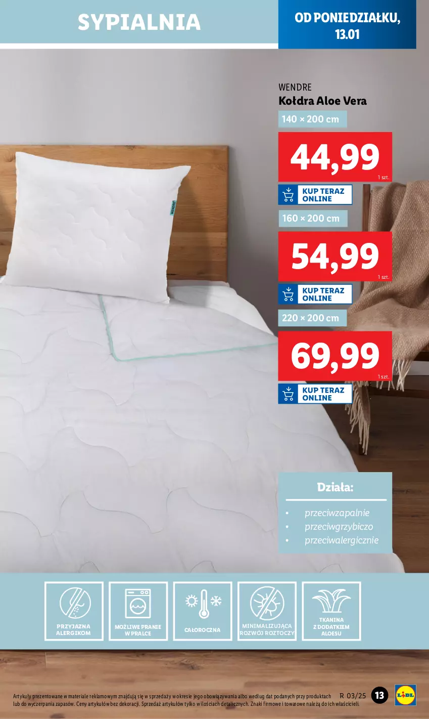 Gazetka promocyjna Lidl - GAZETKA - ważna 13.01 do 18.01.2025 - strona 13 - produkty: Aloe vera, BIC, Kołdra, Sypialnia