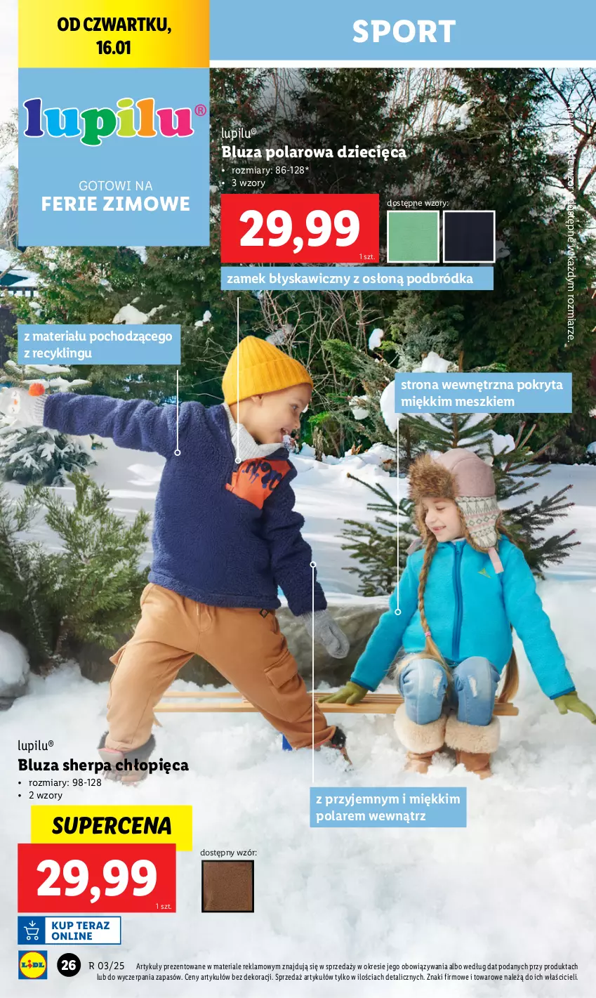 Gazetka promocyjna Lidl - GAZETKA - ważna 13.01 do 18.01.2025 - strona 26 - produkty: Bluza, Bluza polarowa, Dzieci, Por, Sport