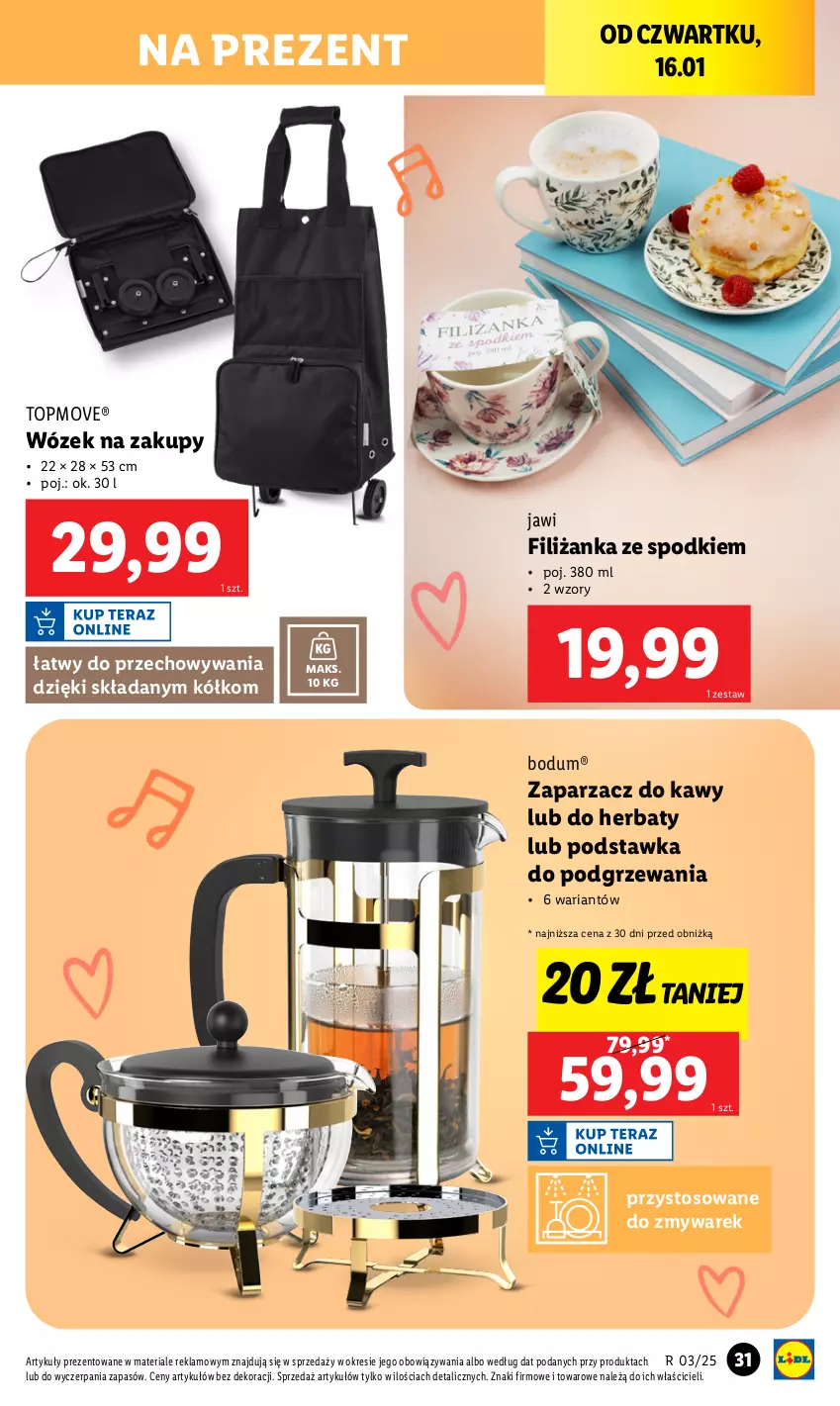 Gazetka promocyjna Lidl - GAZETKA - ważna 13.01 do 18.01.2025 - strona 31 - produkty: Filiżanka, Top, Wózek, Wózek na zakupy, Zaparzacz, Zaparzacz do kawy