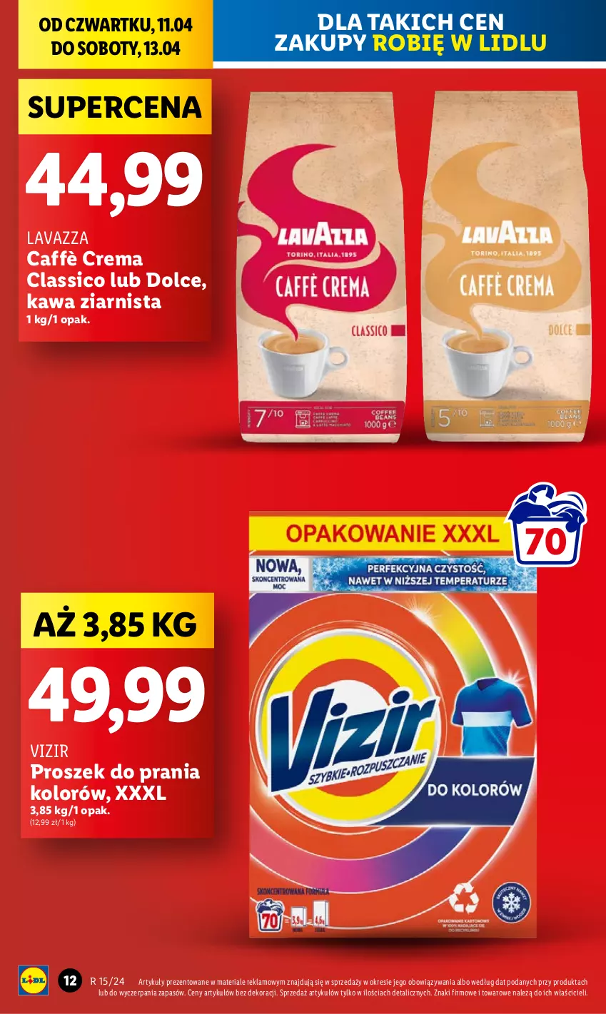 Gazetka promocyjna Lidl - GAZETKA - ważna 11.04 do 13.04.2024 - strona 12 - produkty: Kawa, Kawa ziarnista, Lavazza, Proszek do prania, Vizir