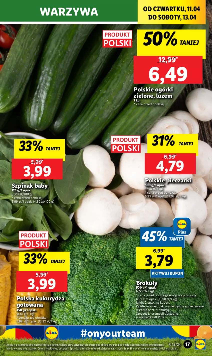 Gazetka promocyjna Lidl - GAZETKA - ważna 11.04 do 13.04.2024 - strona 19 - produkty: Brokuły, Kukurydza, Olej, Piec, Szpinak, Warzywa