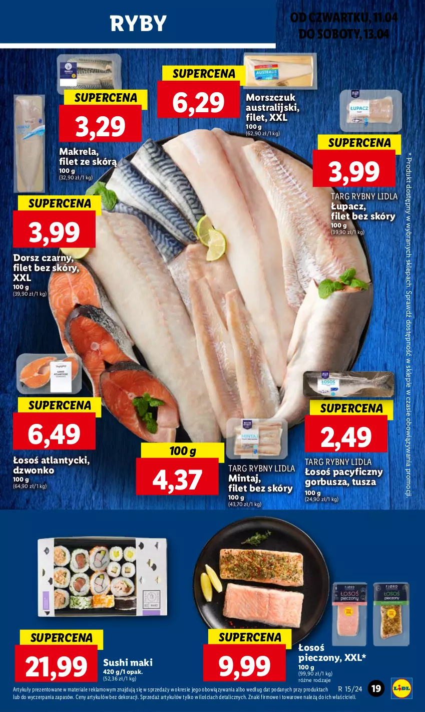 Gazetka promocyjna Lidl - GAZETKA - ważna 11.04 do 13.04.2024 - strona 21 - produkty: Dorsz, Mintaj, Piec, Sushi, Tusz