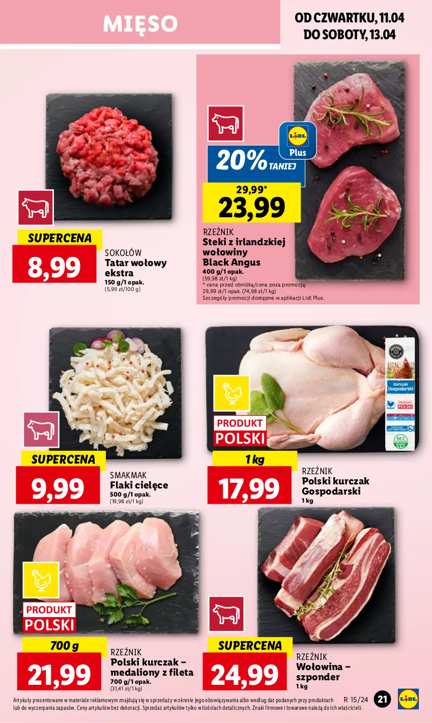 Gazetka promocyjna Lidl - GAZETKA - ważna 11.04 do 13.04.2024 - strona 23 - produkty: Flaki, Kurczak, Lack, Lion, Mięso, Sok, Sokołów, Stek, Tatar wołowy, Wołowina