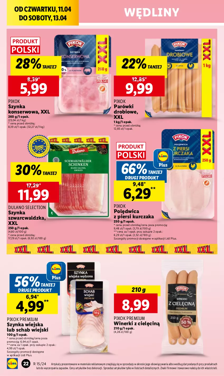 Gazetka promocyjna Lidl - GAZETKA - ważna 11.04 do 13.04.2024 - strona 24 - produkty: Dulano, Kurczak, Parówki, PIKOK, Polędwica, Ser, Szynka, Szynka konserwowa