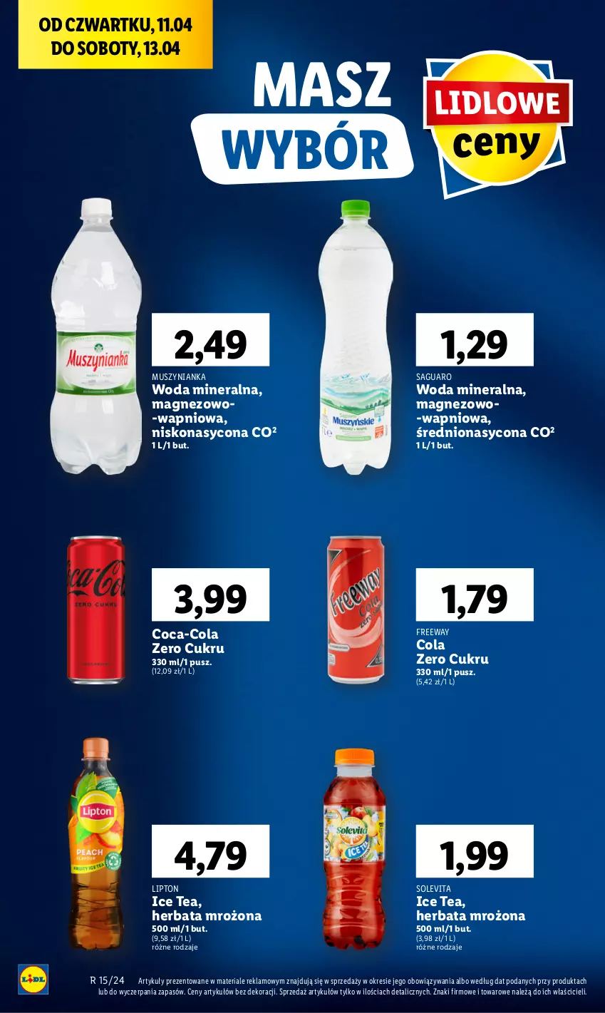 Gazetka promocyjna Lidl - GAZETKA - ważna 11.04 do 13.04.2024 - strona 32 - produkty: Coca-Cola, Herbata, Ice tea, Lipton, Magnez, Mus, Muszynianka, Woda, Woda mineralna