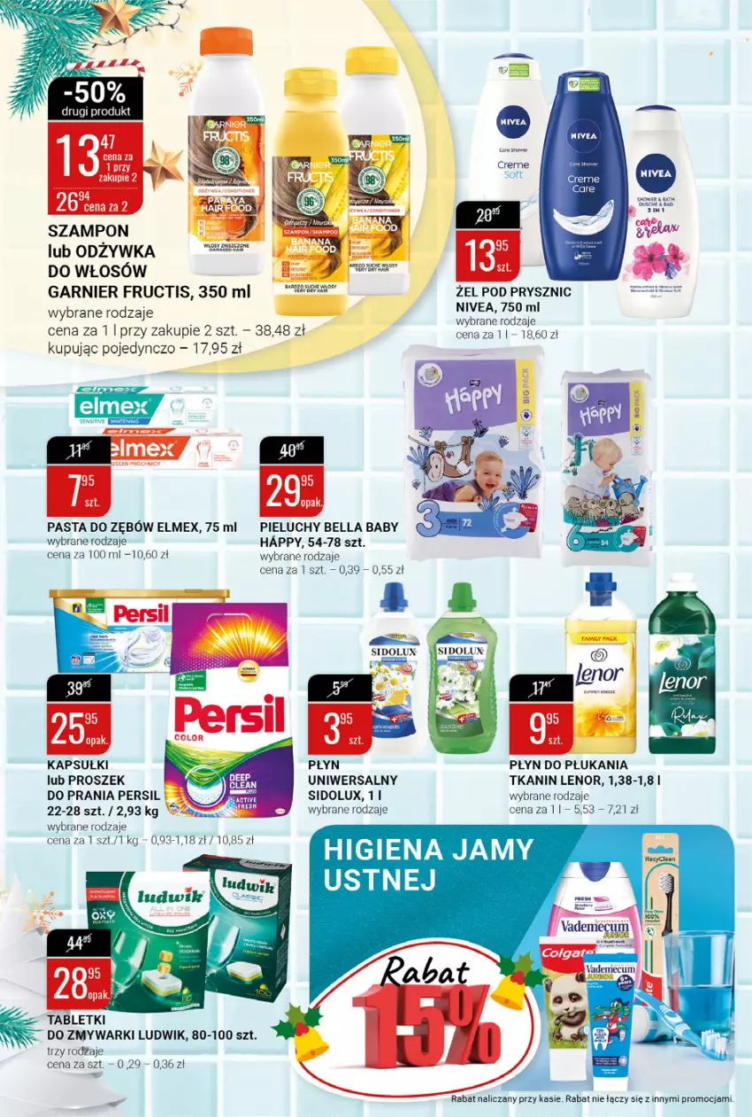 Gazetka promocyjna Bi1 - Gazetka - ważna 24.11 do 30.11.2021 - strona 10 - produkty: Bell, Bella, Elmex, Fa, Fructis, Garnier, Lenor, Ludwik, Nivea, Odżywka, Pasta do zębów, Persil, Pieluchy, Płyn do płukania, Sidolux, Szampon, Tablet, Tabletki do zmywarki, Vademecum, Zmywarki