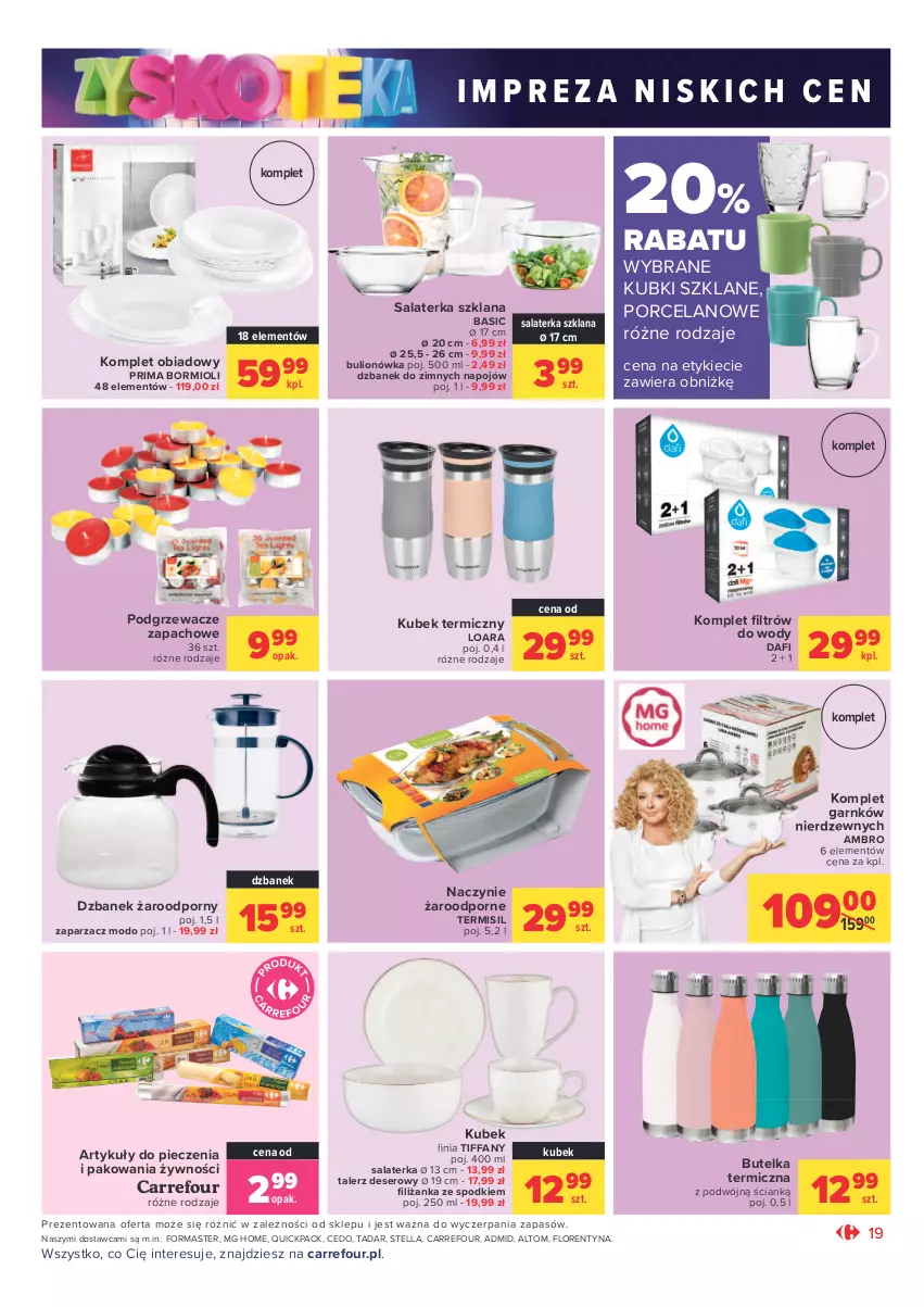 Gazetka promocyjna Carrefour - Gazetka Market Zyskoteka - ważna 26.10 do 07.11.2021 - strona 19 - produkty: Bulion, Deser, Dzbanek, Fa, Filiżanka, Komplet obiadowy, Kubek, Kubek termiczny, LANA, Lion, Naczynie żaroodporne, Piec, Podgrzewacze, Por, Prima, Salaterka, Ser, Talerz, Talerz deserowy, Zaparzacz