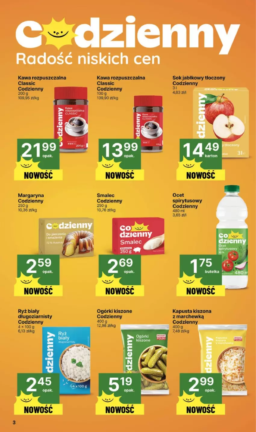 Gazetka promocyjna Delikatesy Centrum - Franczyza DC39 Czwartek - ważna 25.09 do 01.10.2025 - strona 3 - produkty: Kawa, Kawa rozpuszczalna, Margaryna, Ocet, Ryż, Ryż biały, Smalec, Sok, Sok jabłkowy