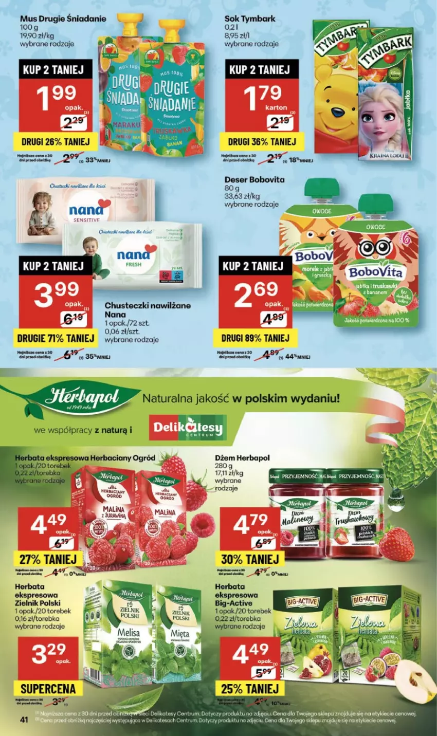 Gazetka promocyjna Delikatesy Centrum - Franczyza DC39 Czwartek - ważna 25.09 do 01.10.2025 - strona 41 - produkty: BoboVita, Chusteczki, Deser, Dżem, Herbapol, Herbata, LG, Mus, Rum, Ser, Sok, Torebka, Tymbark