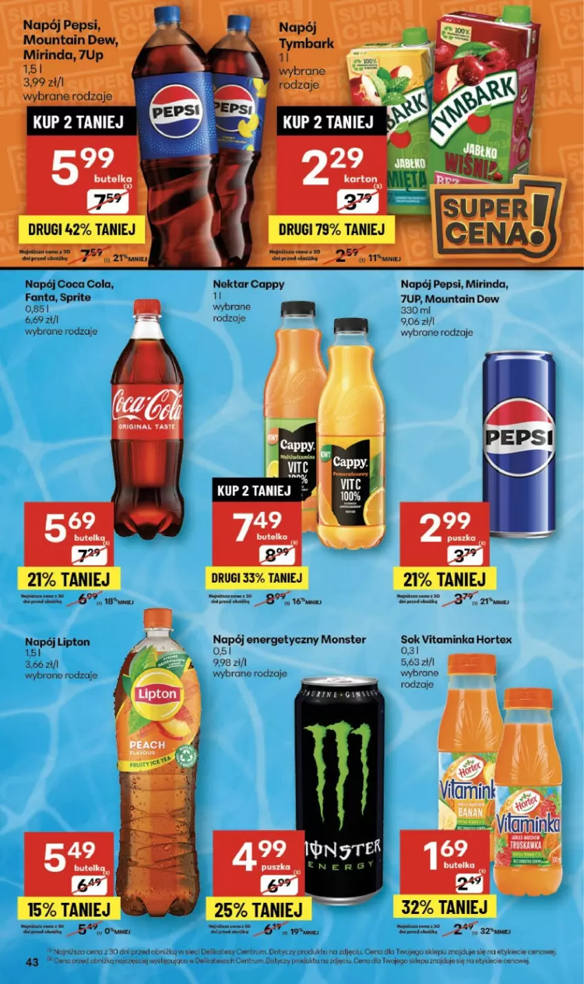 Gazetka promocyjna Delikatesy Centrum - Franczyza DC39 Czwartek - ważna 25.09 do 01.10.2025 - strona 43 - produkty: 7up, Cappy, Fa, Fanta, Hortex, Inka, Lipton, Mirinda, Napój, Napój energetyczny, Nektar, Pepsi, Rum, Sok, Sprite
