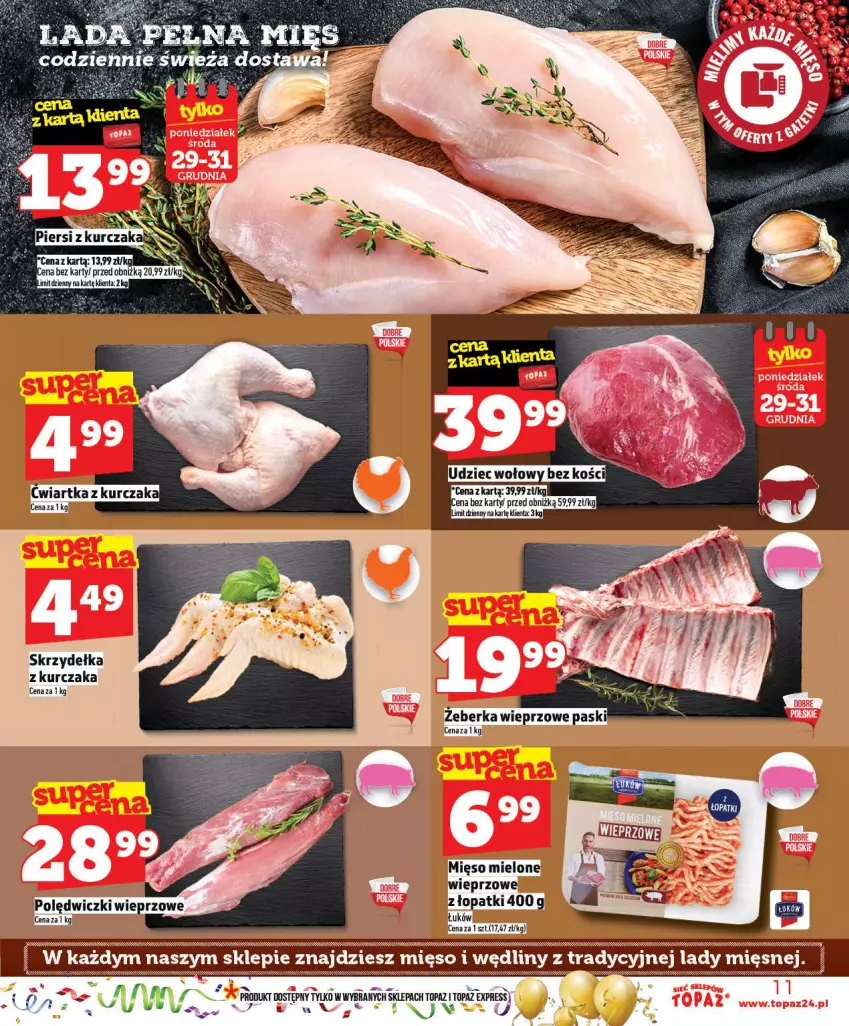 Gazetka promocyjna Topaz - Gazetka - ważna 27.12 do 31.12.2025 - strona 11 - produkty: Kurczak, Mięso, Mięso mielone, Skrzydełka z kurczaka, Udziec wołowy