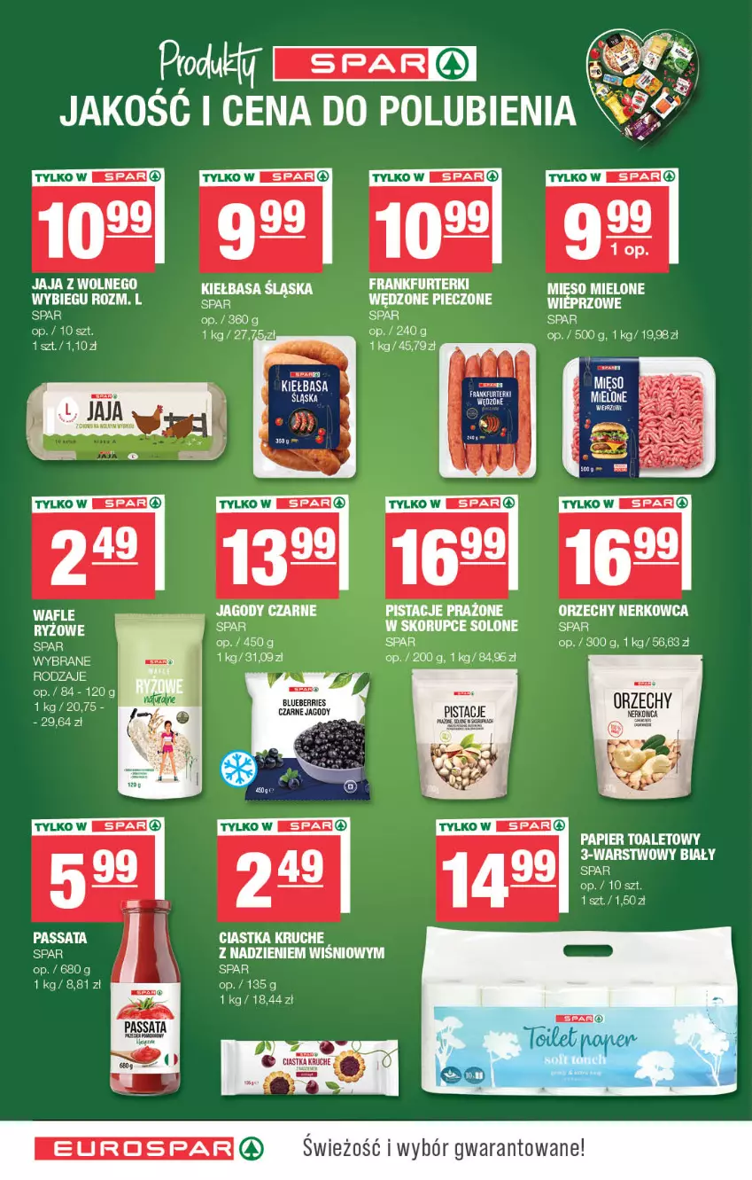 Gazetka promocyjna Spar - EuroSpar - ważna 01.06 do 11.06.2025 - strona 14 - produkty: Ciastka, Frankfurterki, Jagody, Jaja, Kiełbasa, Kiełbasa śląska, Papier, Papier toaletowy, Piec, Wafle