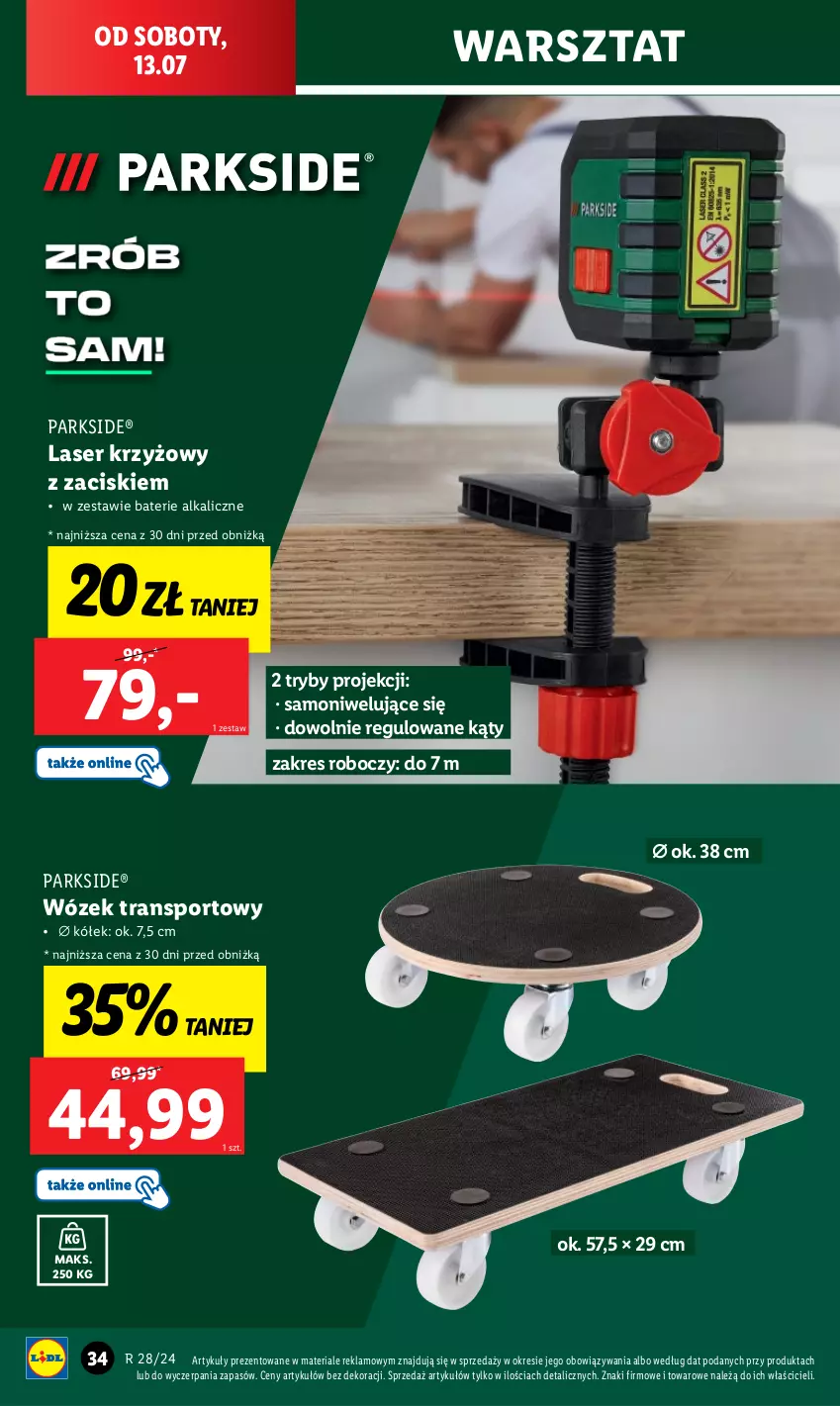 Gazetka promocyjna Lidl - GAZETKA - ważna 08.07 do 13.07.2024 - strona 38 - produkty: Baterie alkaliczne, Laser krzyżowy, Parkside, Por, Ser, Sport, Tran, Wózek, Wózek transportowy