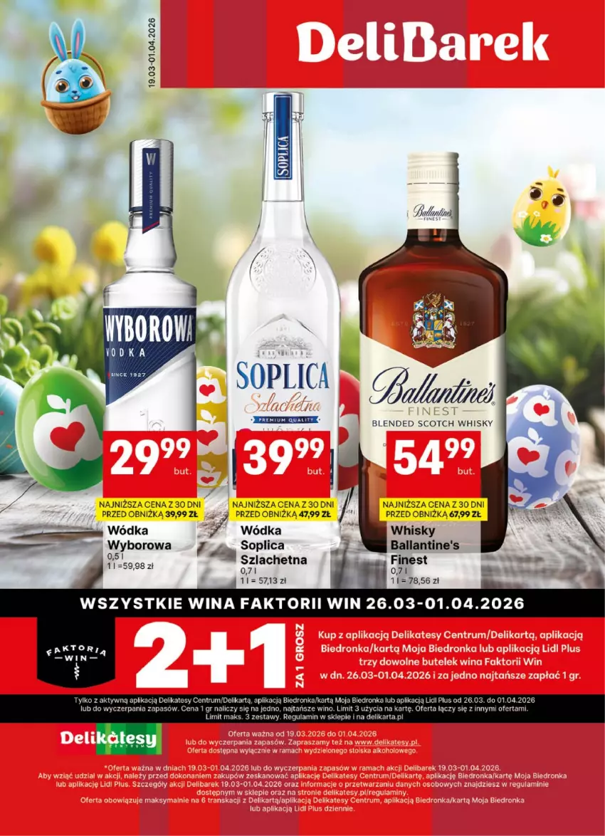Gazetka promocyjna Delikatesy Centrum - Delibarek DC12-DC13 - ważna 19.03 do 01.04.2026 - strona 1 - produkty: Ballantine's, Dron, Rum, Soplica, Whisky, Wino, Wódka, Wyborowa