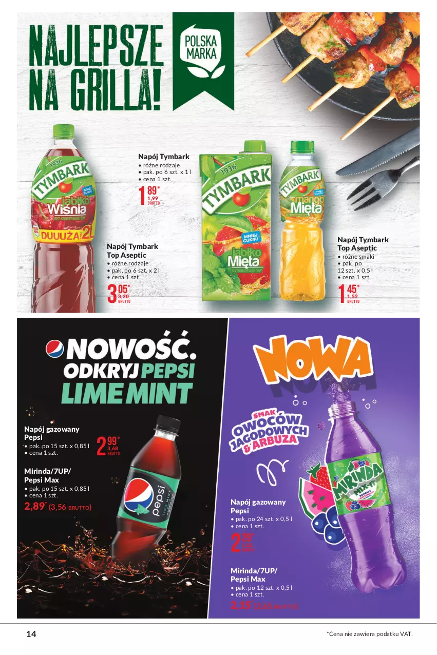 Gazetka promocyjna Makro - [Oferta specjalna] Sezon grillowy 2021 - ważna 19.04 do 03.05.2021 - strona 14 - produkty: 7up, Mirinda, Napój, Napój gazowany, Pepsi, Pepsi max, Top, Tymbark