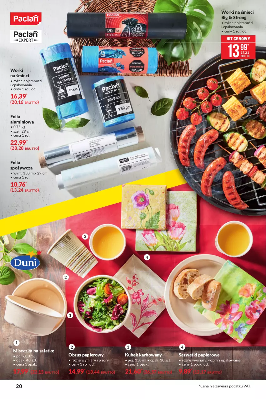 Gazetka promocyjna Makro - [Oferta specjalna] Sezon grillowy 2021 - ważna 19.04 do 03.05.2021 - strona 20 - produkty: Folia aluminiowa, Kubek, Miseczka, Obrus, Papier, Sałat, Ser, Serwetki, Serwetki papierowe, Worki na śmiec, Worki na śmieci