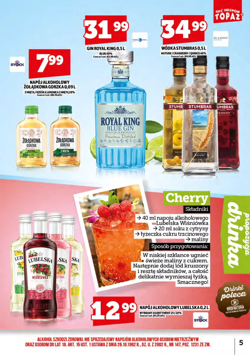 Gazetka promocyjna Topaz - Gazetka - ważna 01.02 do 28.02.2025 - strona 6 - produkty: Cytryny, Gin, Maliny, Napój, Sok, Wódka